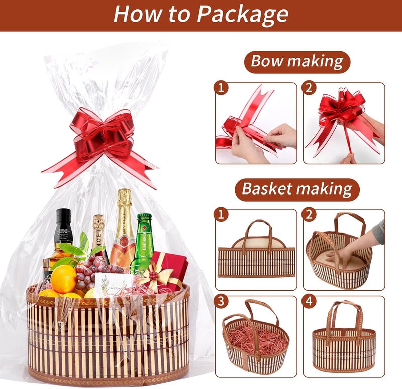 Dreamtop 3 Set Baskets for Gifts Empty, Woven Bamboo Gift Basket Empty Large with Handles, Sturdy Gift Basket Kit Empty to Fill for Christmas Birthday Baby Shower Wedding Gift (Brown) - Image 4